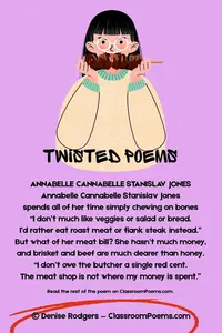 These twisted funny poems are offbeat and just a little weird.  Come and enjoy our unusual collection of funny poems for kids.