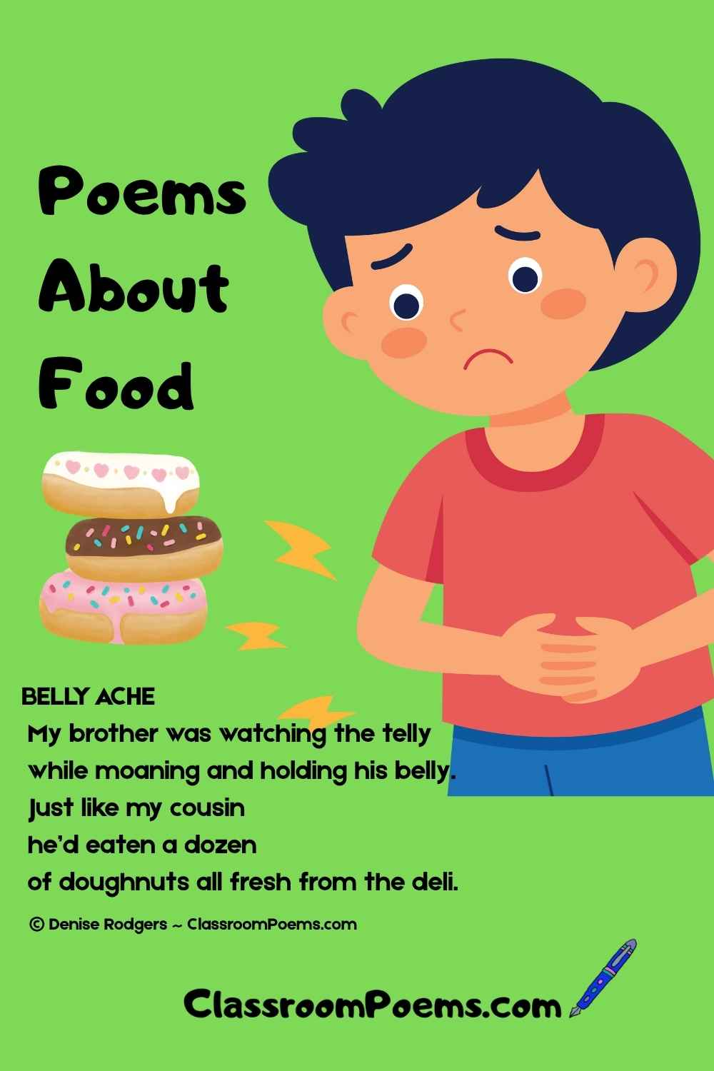 BELLY ACHE, a poem about food by Denise Rodgers on ClassroomPoems.com.