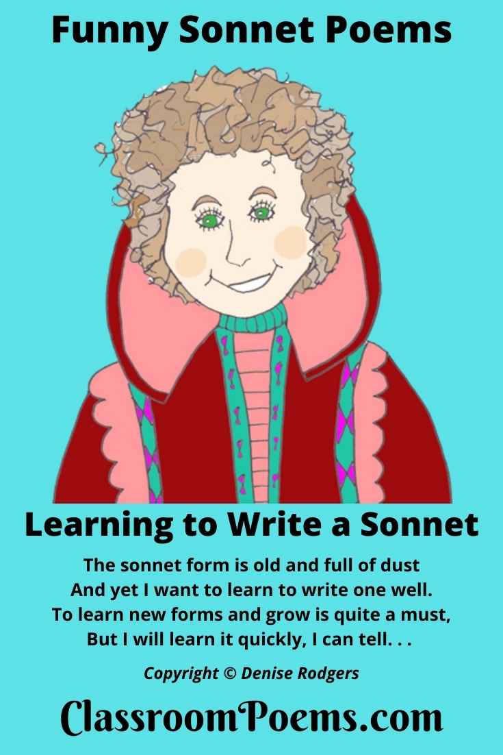 How to write a sonnet. Shakespeare cartoon. LEARNING TO WRITE A SONNET by The Poetry Lady Denise Rodgers on ClassroomPoems.com.