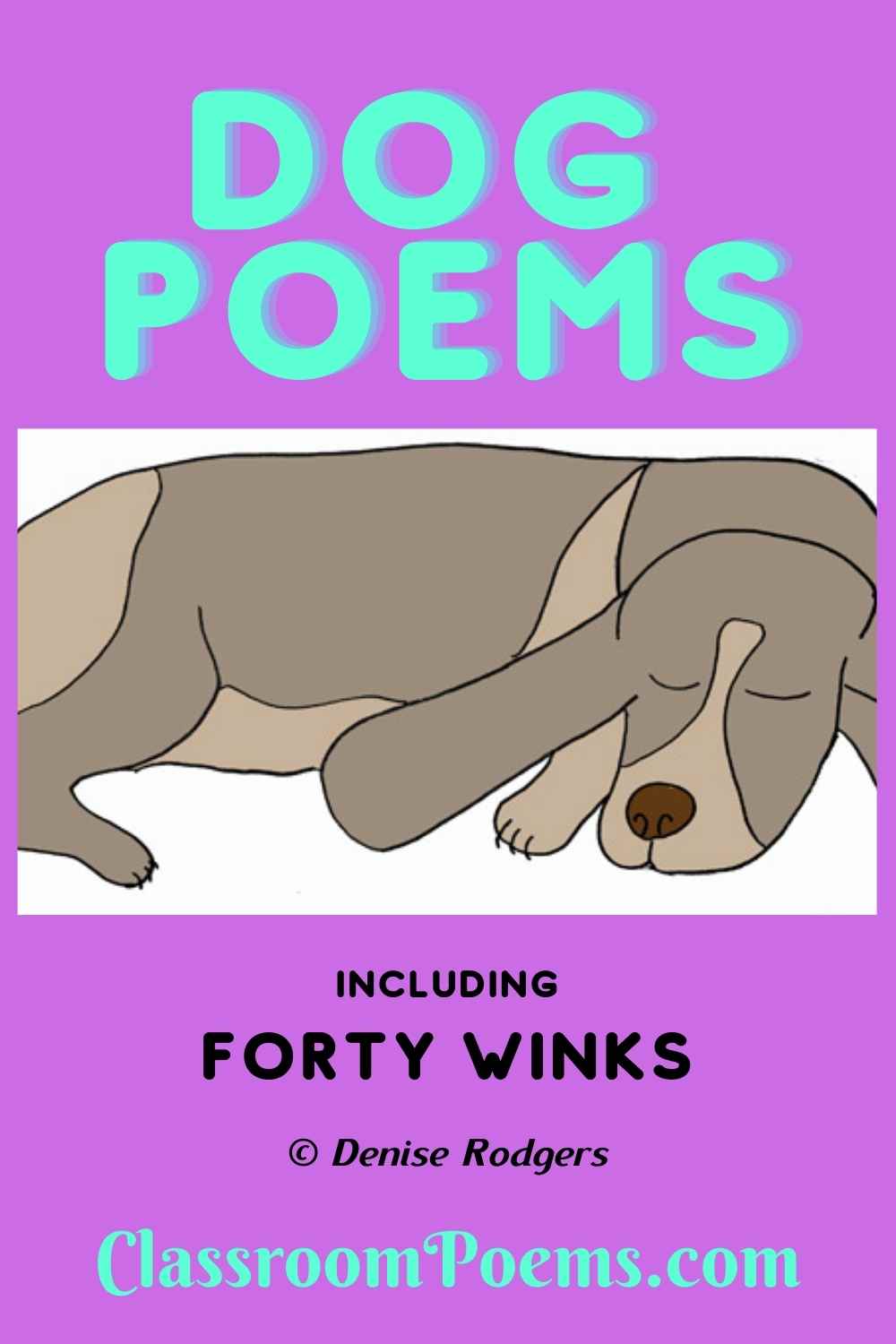 FORTY WINKS, a funny dog poem for kids by Poetry Lady Denise Rodgers on ClassroomPoems.com.