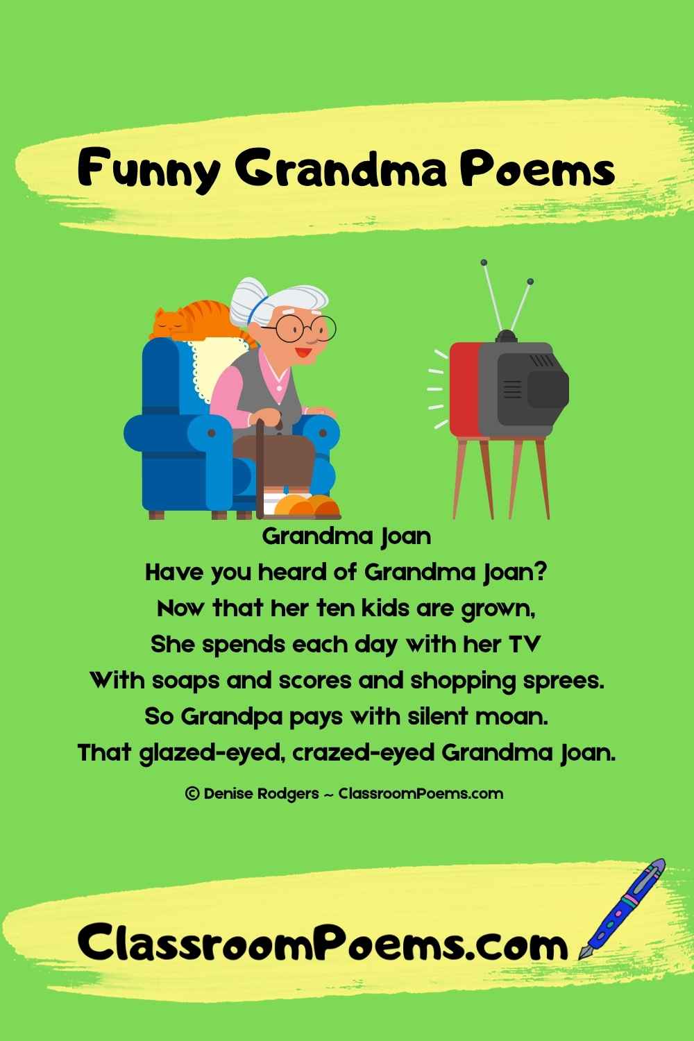 A short grandmother poem by Denise Rodgers on ClassroomPoems.com.