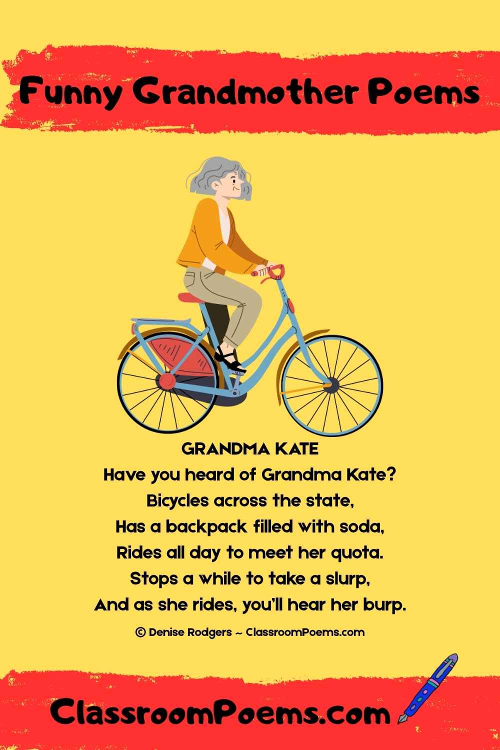 A short grandmother poem by Denise Rodgers on ClassroomPoems.com.