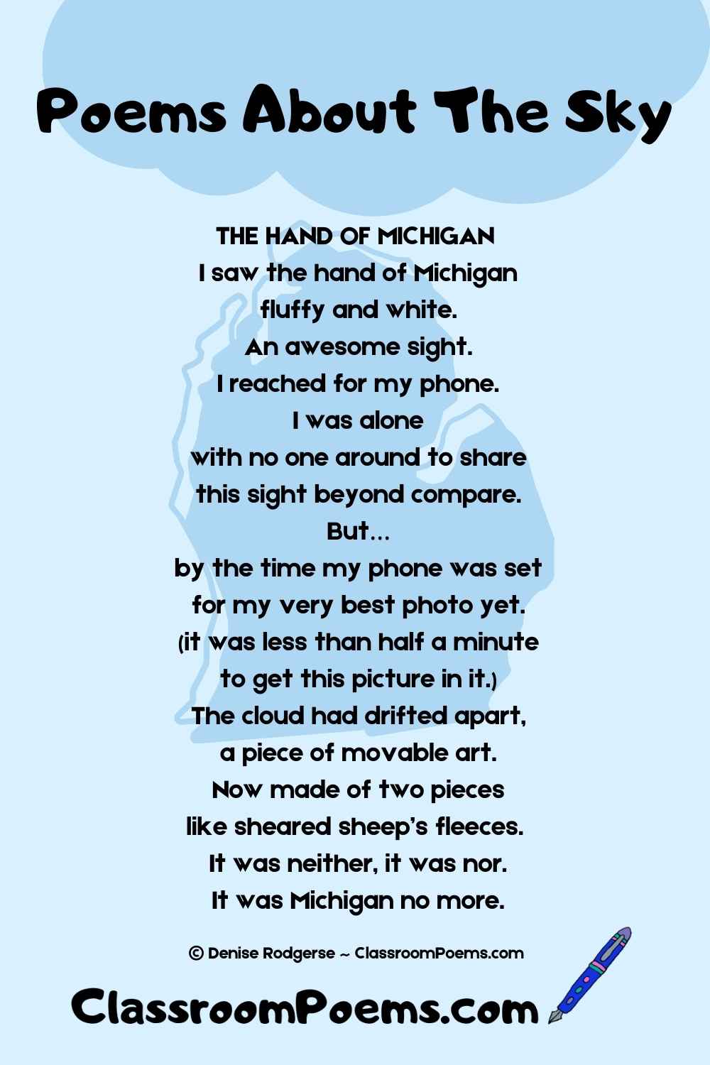Poems about the sky by Denise Rodgers on ClassroomPoems.com.
