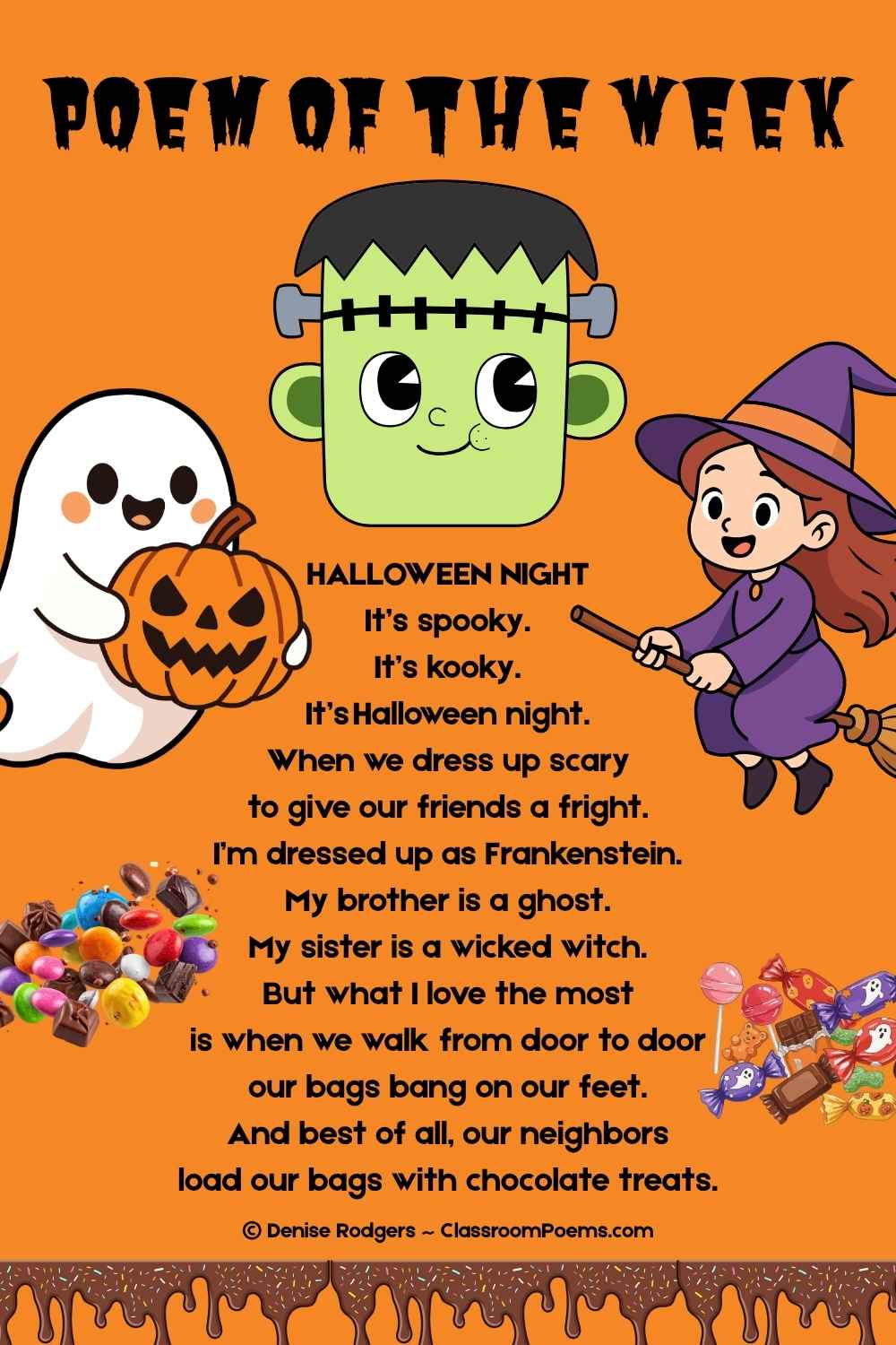 HALLOWEEN NIGHT, a Halloween poem for kids by Denise Rodgers on ClassroomPoems.com.