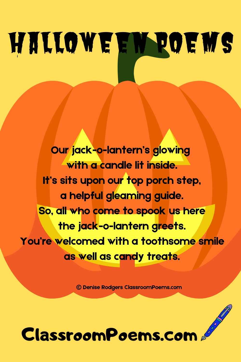 Enjoy these Halloween poems about ghosts, witches, Frankenstein, Dracula, Jack-o-lanterns and, most of all, about candy!