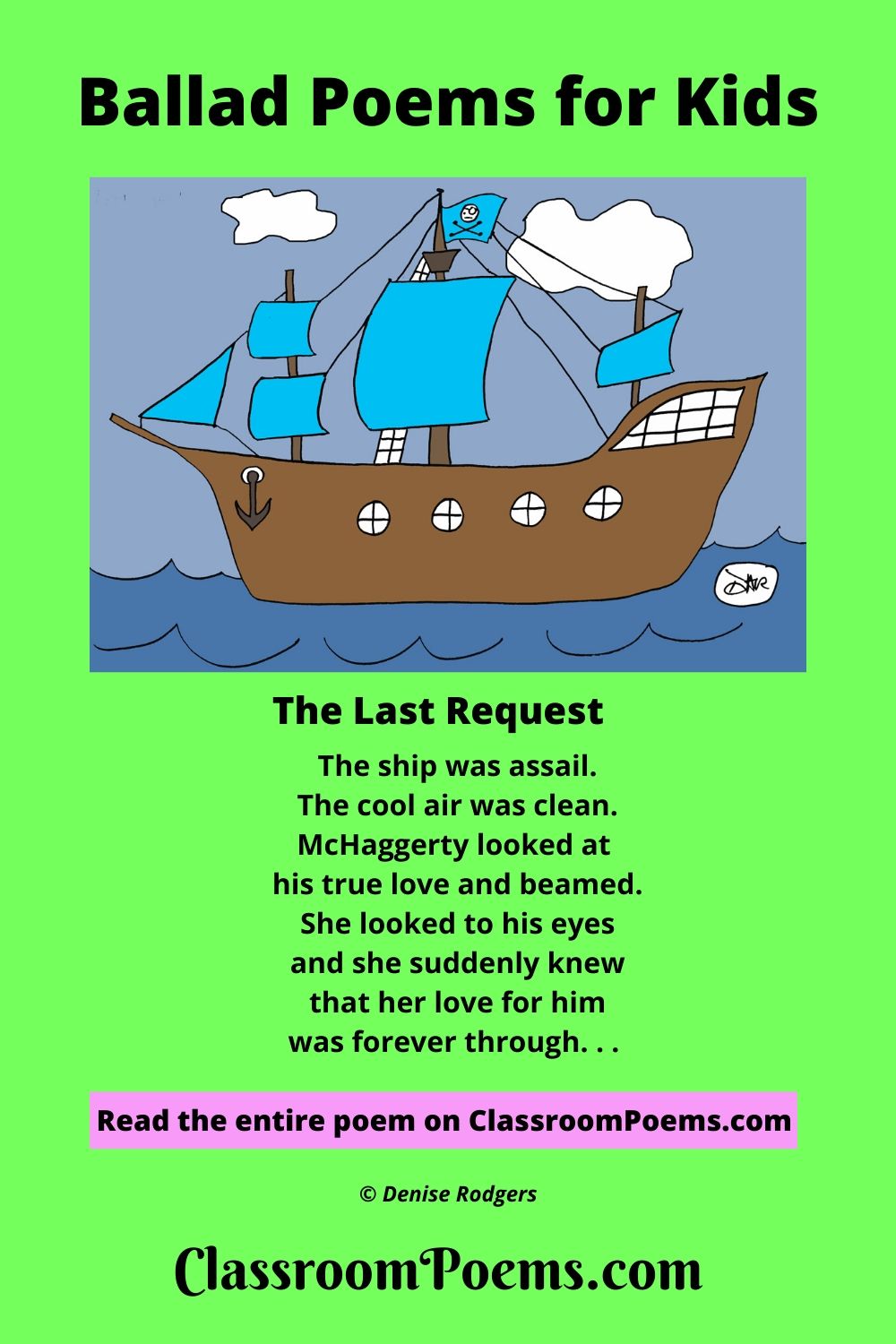 Pirate ship drawing. Ballad poems for kids.