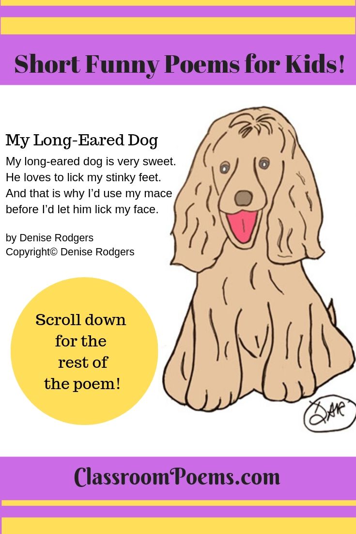 My Long Eared Dog, a short funny poem by Denise Rodgers on ClassroomPoems.com.