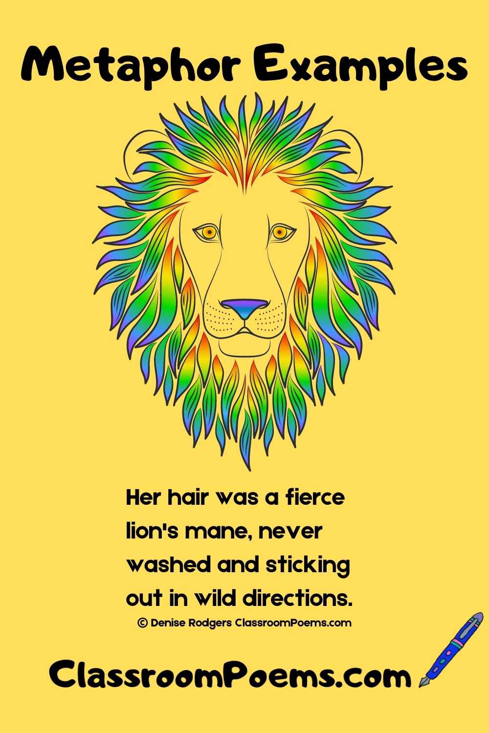 Lion's mane metaphor example by Denise Rodgers  on ClassroomPoems.com