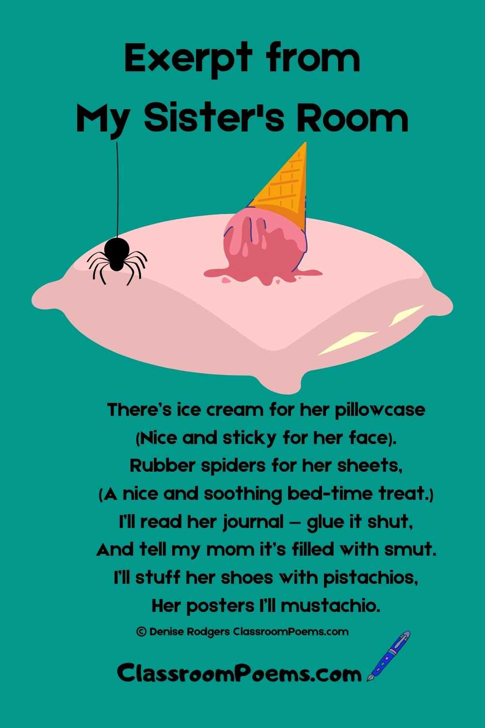 MY SISTER'S ROOM poem. Family poems by Denise Rodgers on ClassroomPoems.com.
