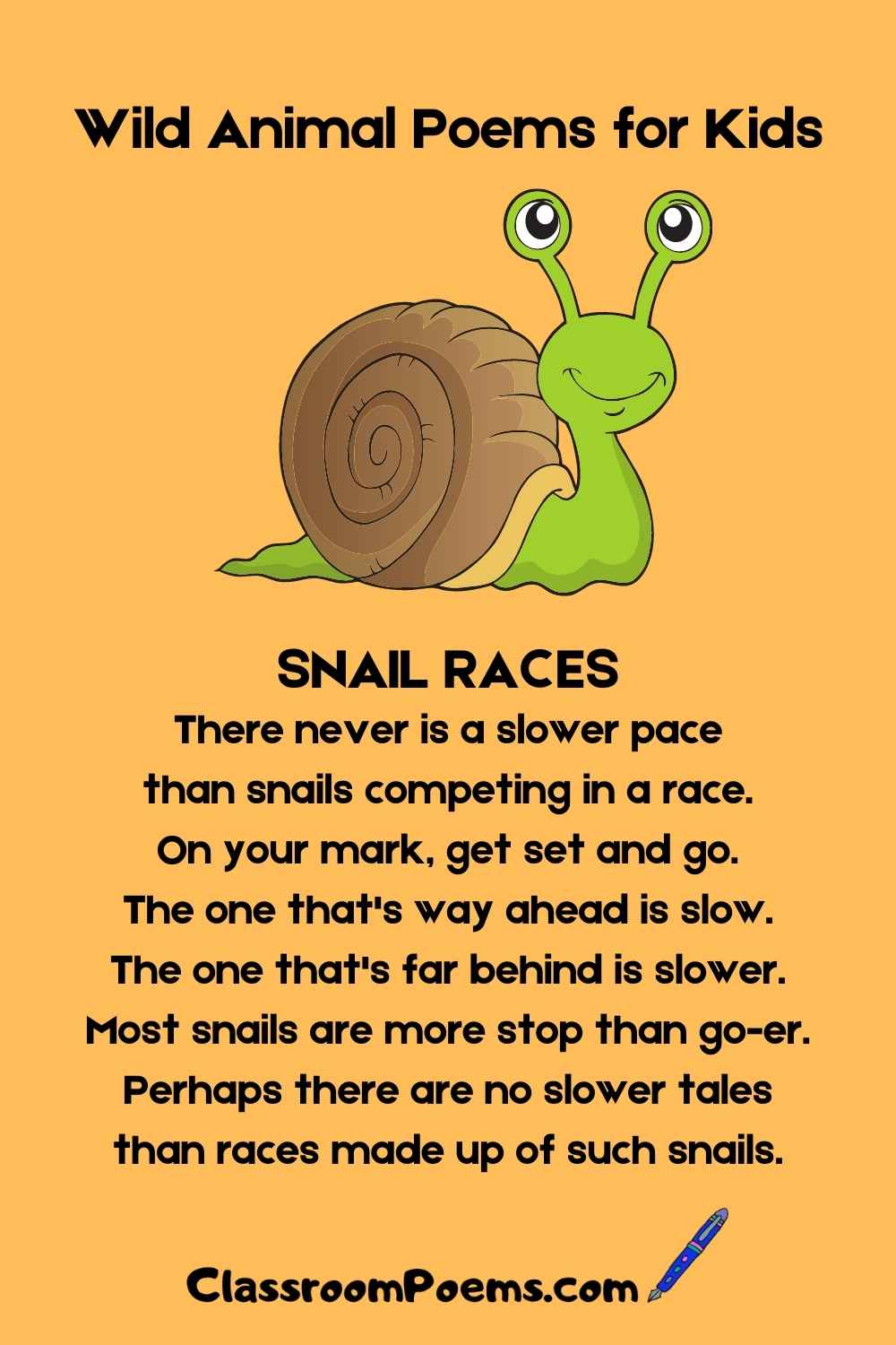 Snail poem, wild animal poems for kids on ClassroomPoems.com