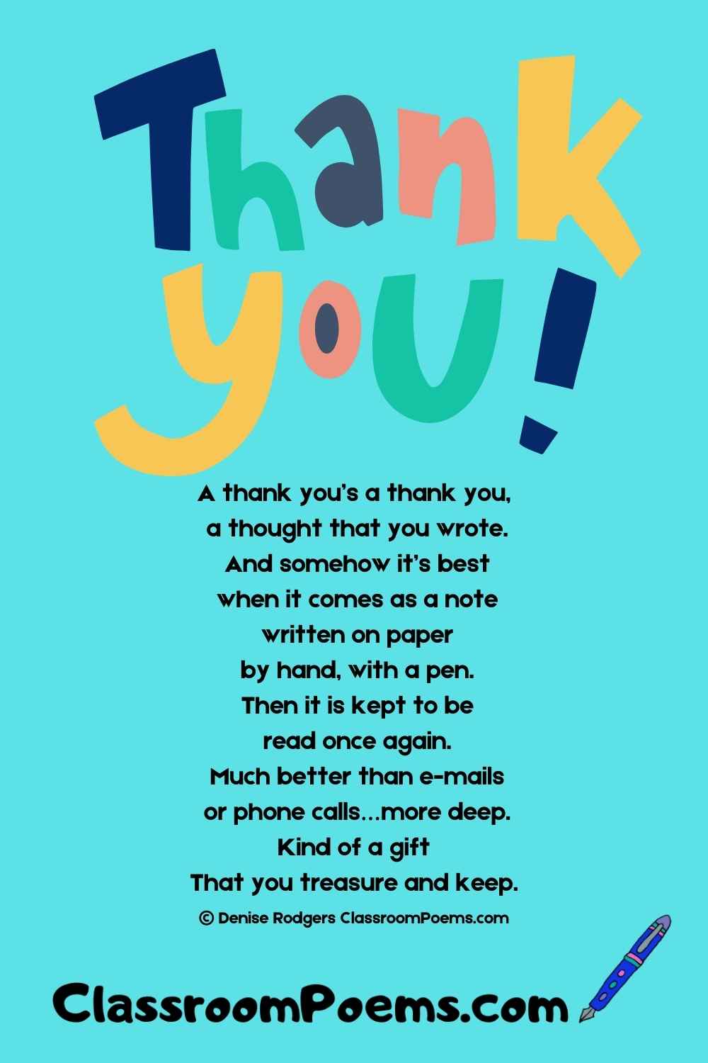 Thank you Poetry Poem by Denise Rodgers on ClassroomPoems.com.