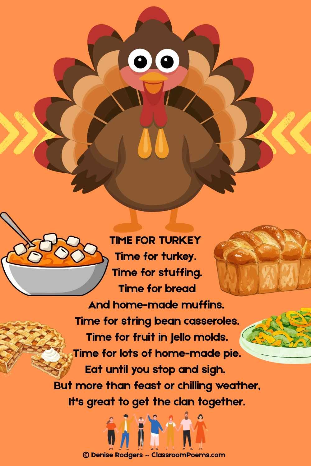 TIME FOR TURKEY, a funny Thanksgiving poem by Denise Rodgers on ClassroomPoems.com.