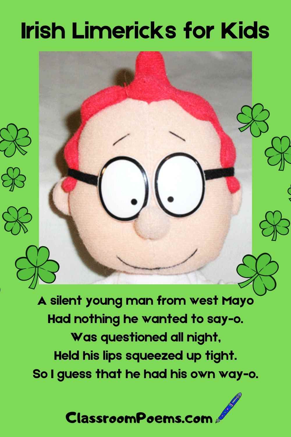 Irish Limericks for kids on ClassroomPoems.com.