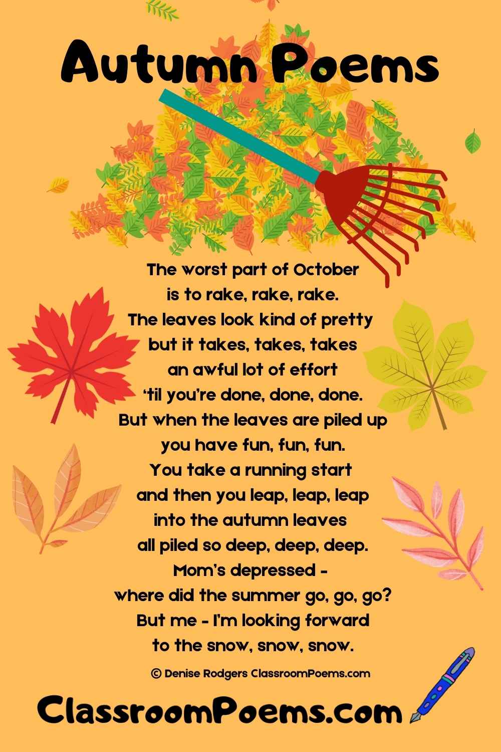 Autumn poems for kids by Denise Rodgers on ClassroomPoems.com.