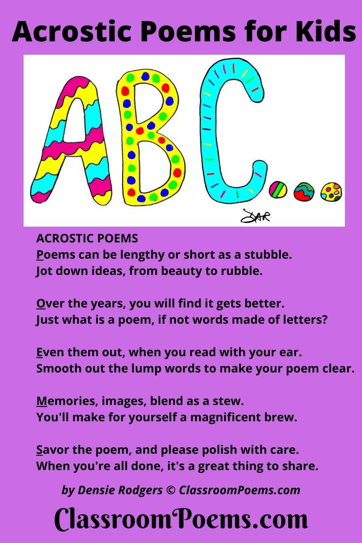 ABCs of acrostic poems. By Denise Rodgers on ClassroomPoems.com.