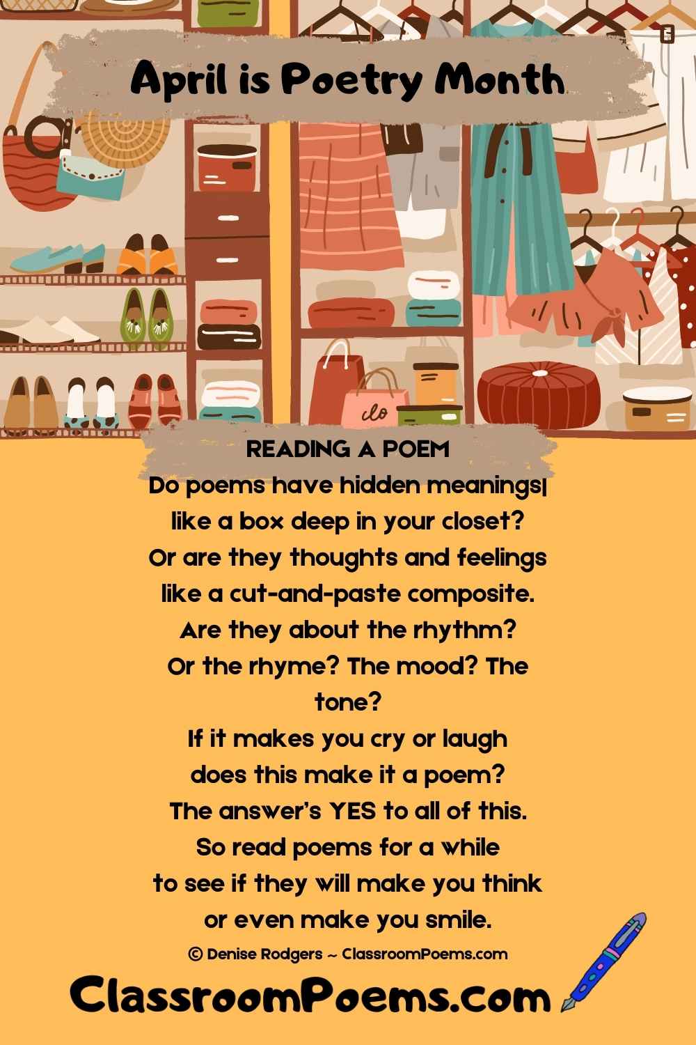 April is Poetry Month by Denise Rodgers on ClassroomPoems.com.