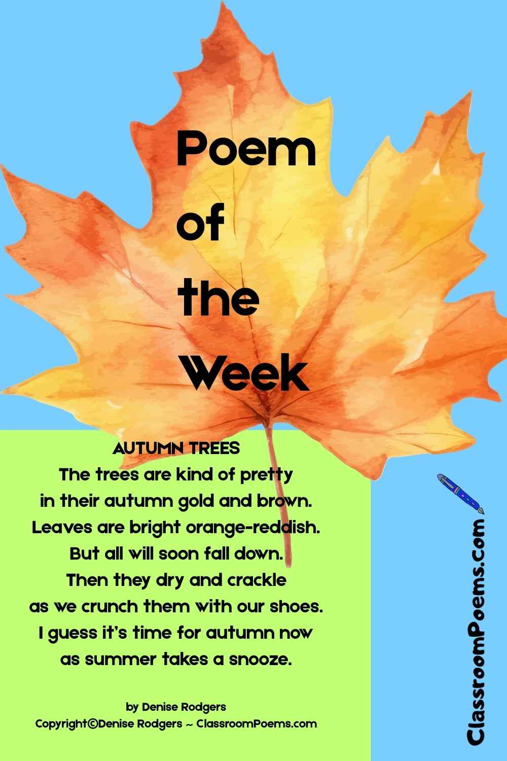 AUTUMN TREES, a poem about fall for kids by Denise Rodgers on ClassroomPoems.com.