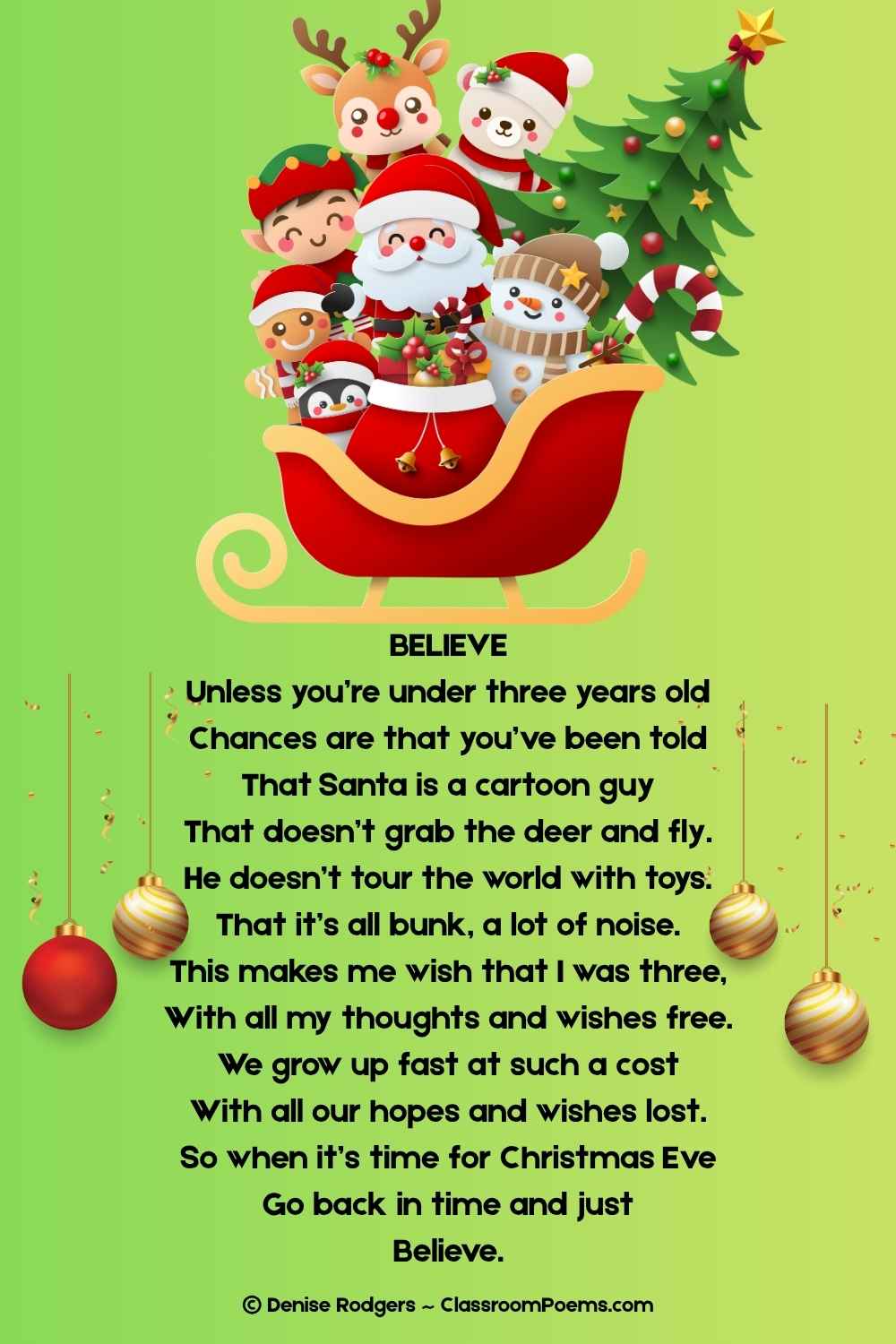 BELIEVE, a Christmas poem for kids by Denise Rodgers on ClassroomPoems.com.
