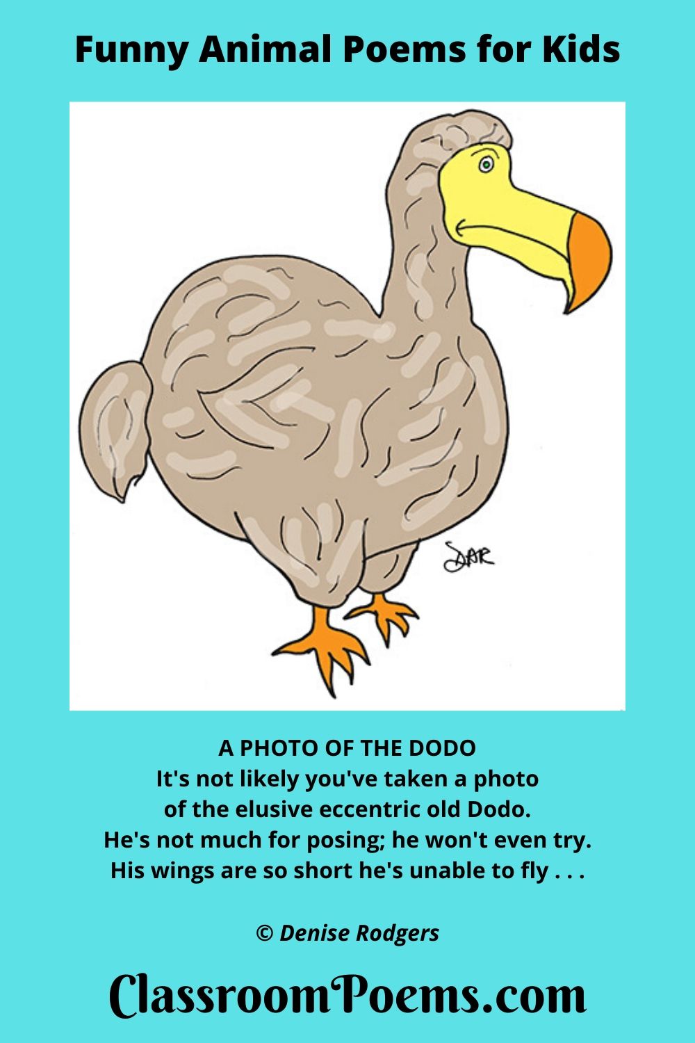 Dodo bird. A Photo of the Dodo, a funny animal poem for kids by Denise Rodgers on ClassroomPoems.com.