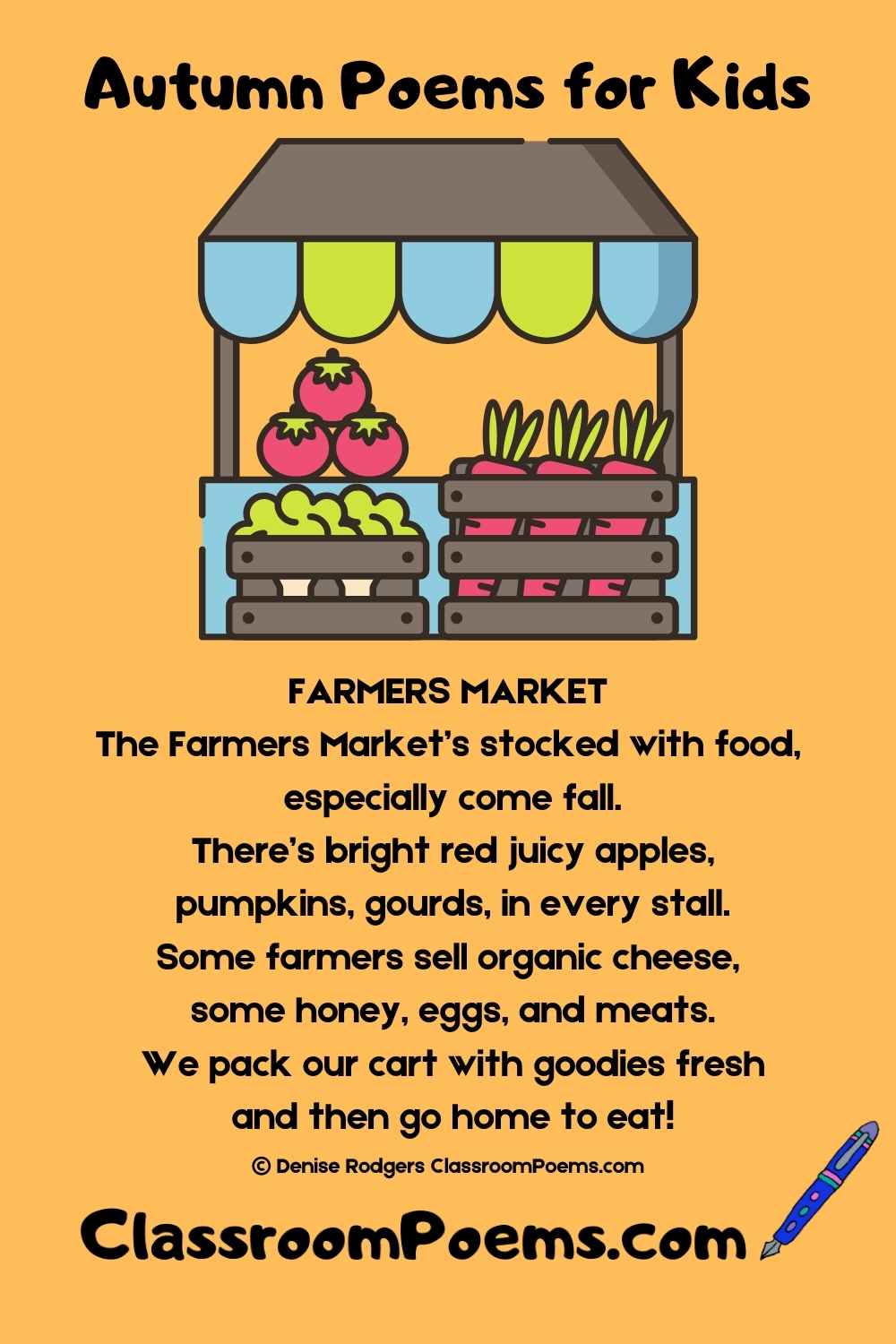 Farmers market, autumn poems for kids by Denise Rodgers on ClassroomPoems.com.