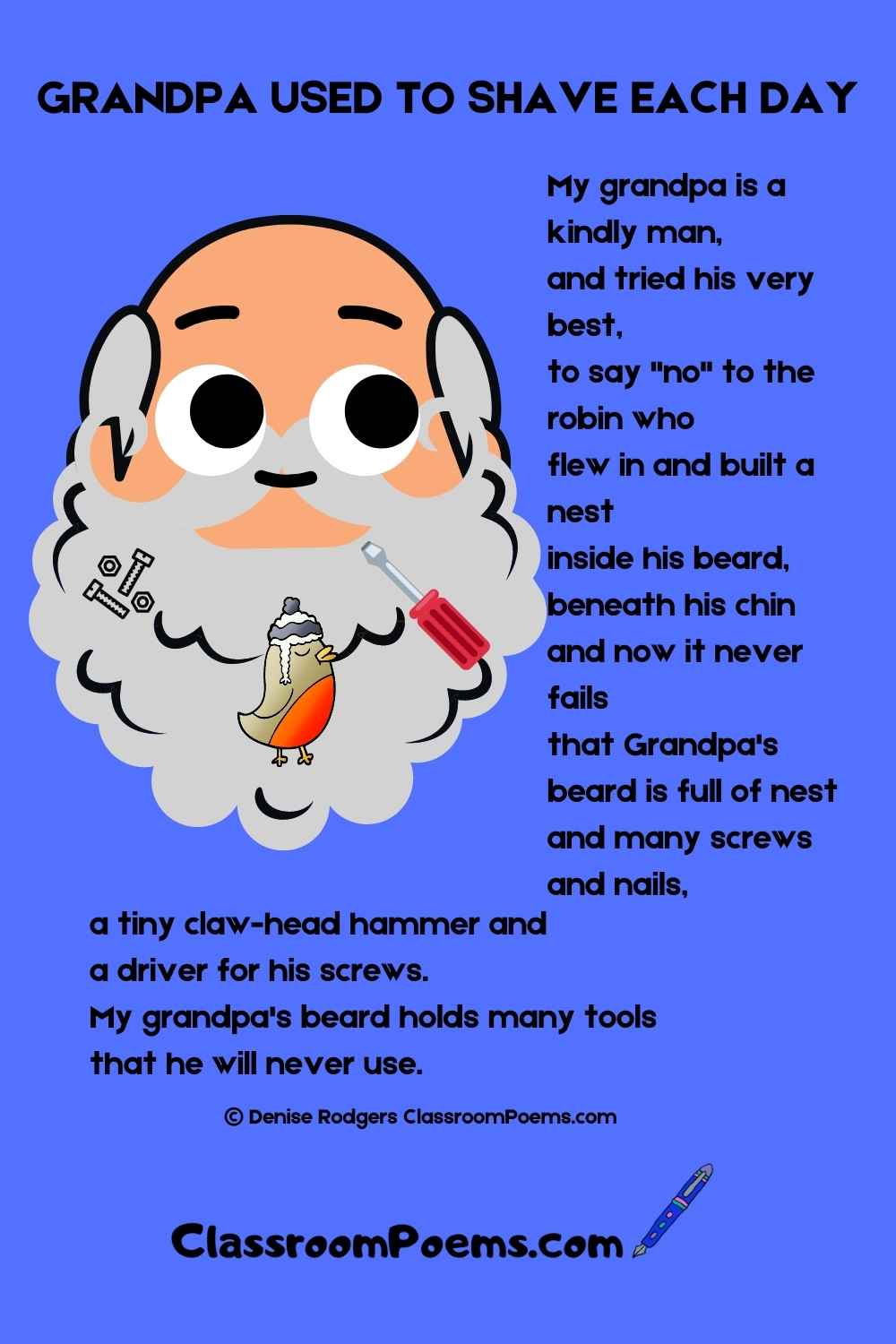 GRANDPA USED TO SHAVE EACH DAY poem. Family poems by Denise Rodgers on ClassroomPoems.com.