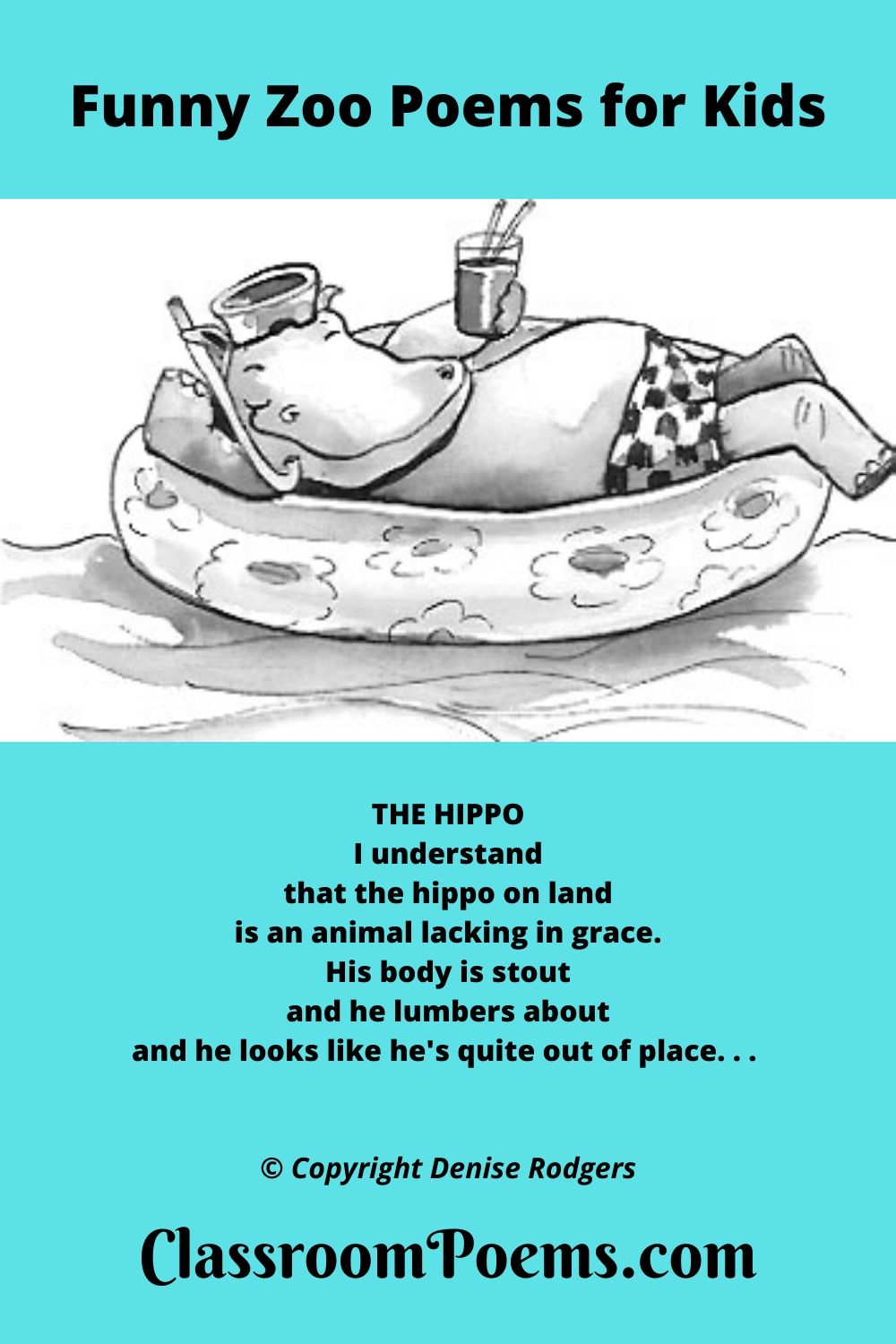 Hippo Poem. Floating hippo. Funny hippo poem by Denise Rodgers on ClassroomPoems.com.