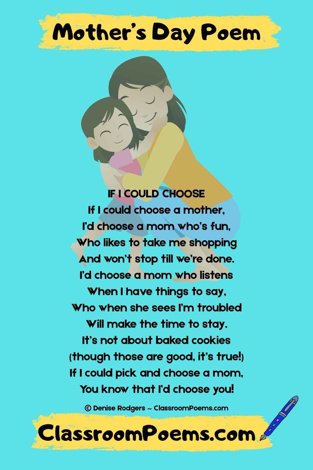 Mothers Day poems for kids by Denise Rodgers on ClassroomPoems.com.