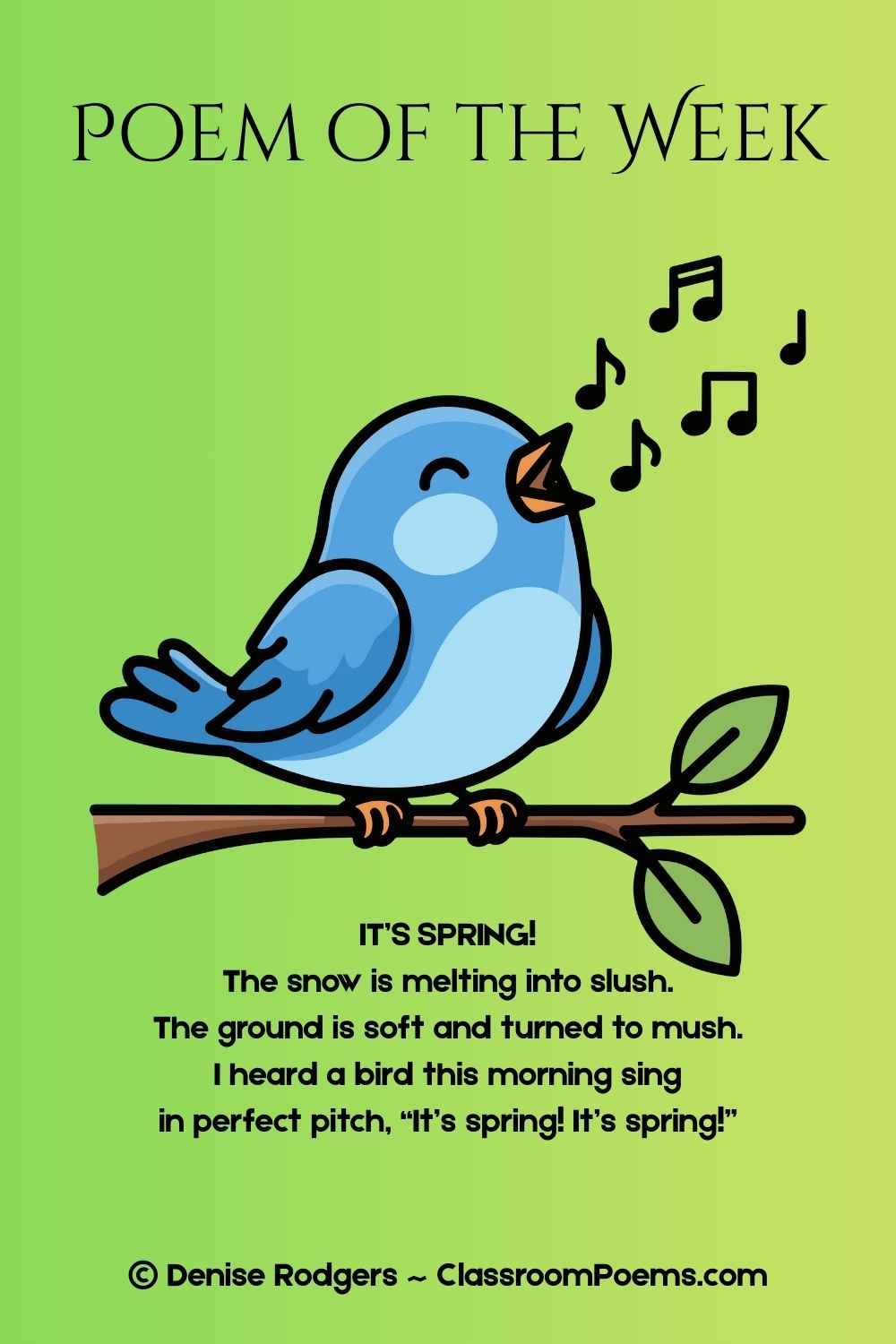 IT'S SPRING, a poem of the week by Denise Rodgers on ClassroomPoems.com.