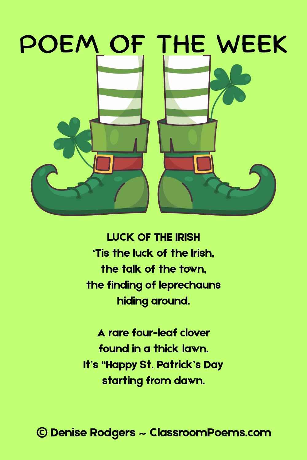 LUCK OF THE IRISH, a St. Patrick's Day poem of the week for kids on ClassroomPoems.com.