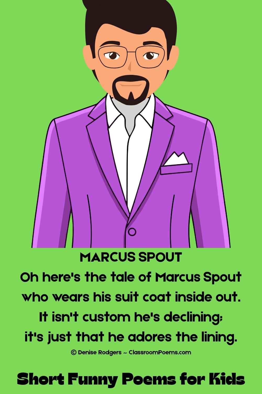 MARCUS SPOUT, a short funny poem for kids by Denise Rodgers on ClassroomPoems.com.