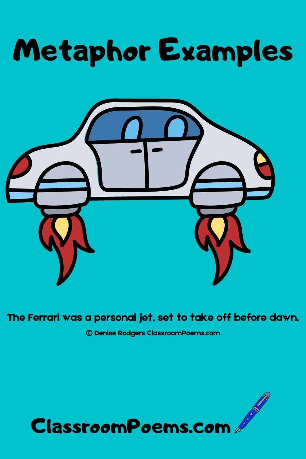 Jet propelled car metaphor example by Denise Rodgers on  ClassroomPoems.com.