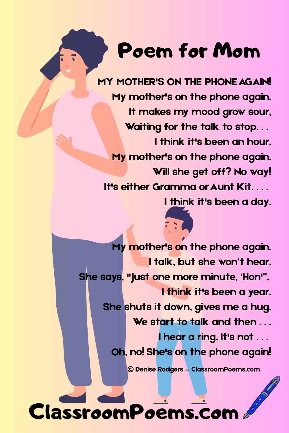 Mothers Day poems for kids by Denise Rodgers on ClassroomPoems.com.