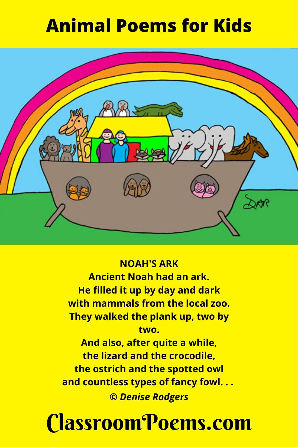 These funny animal poems are all about wild animals as well as zoo poems, pet poems, and more.  Enjoy funny rhymes about elephants, beaver, caribou, a snail and much, much more...