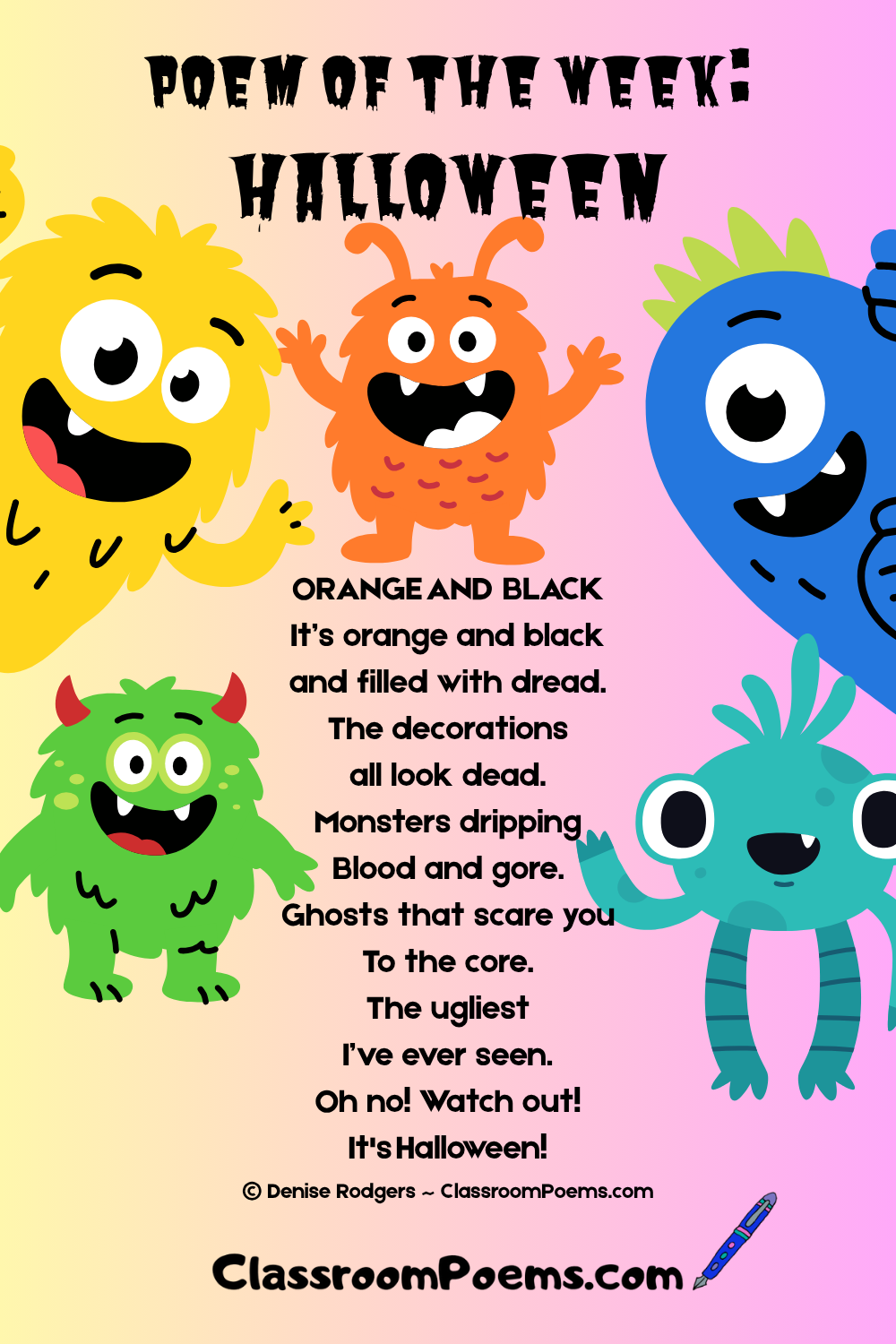 ORANGE AND BLACK, a spooky Halloween poem by Denise Rodgers on ClassroomPoems.com.