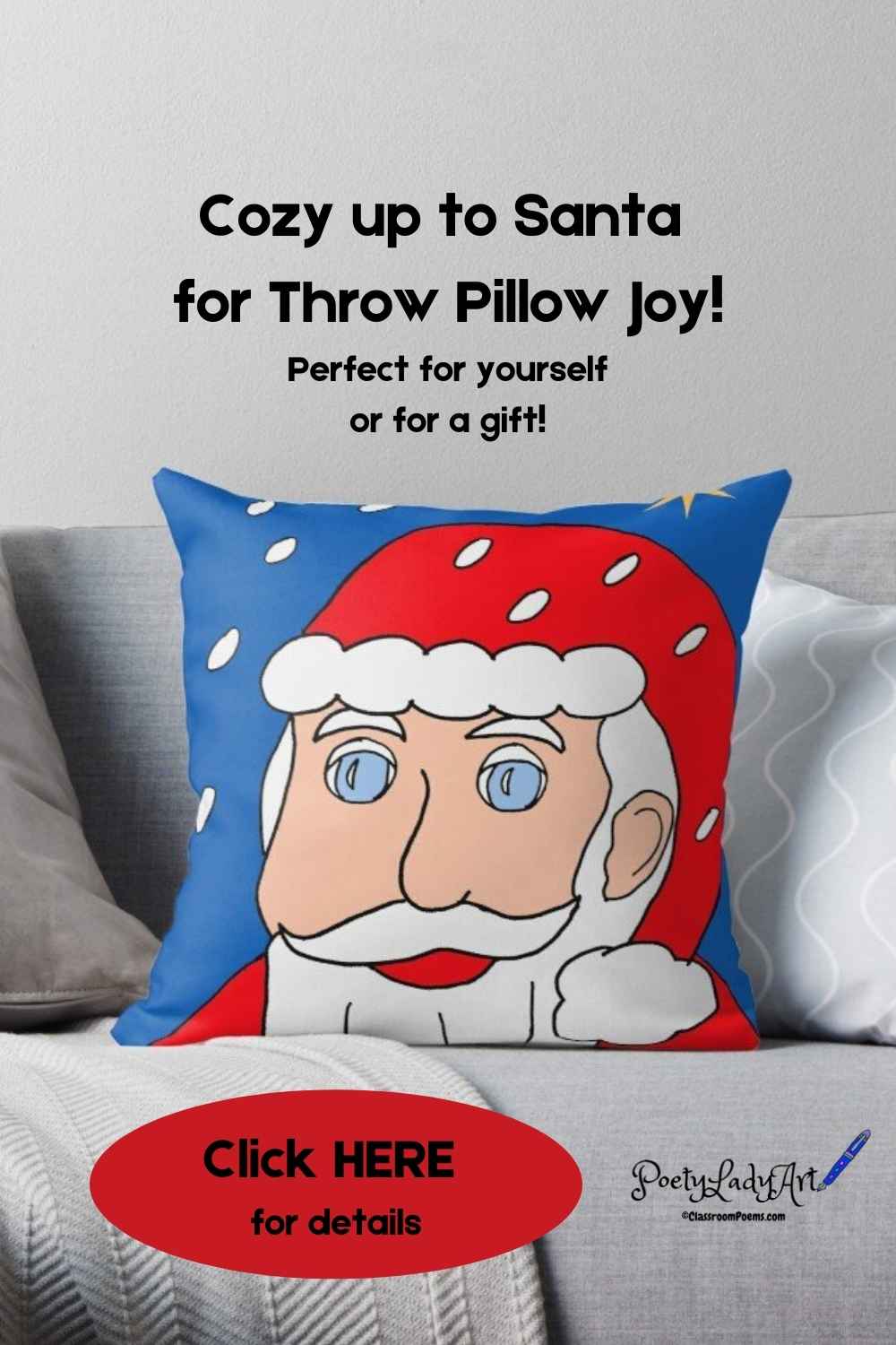 Santa throw pillow, Santa throw pillow Christmas, Santa throw pillow gift, Santa pillow Christmas gift