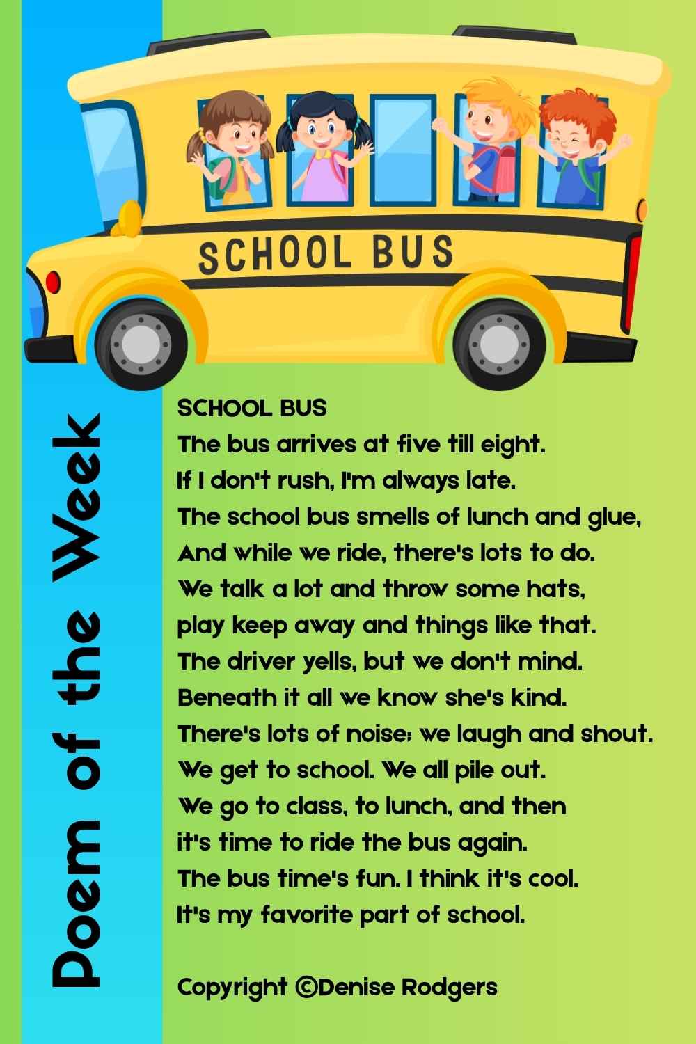 SCHOOL BUS, a school poem of the week by Denise Rodgers on ClassroomPoems.com.