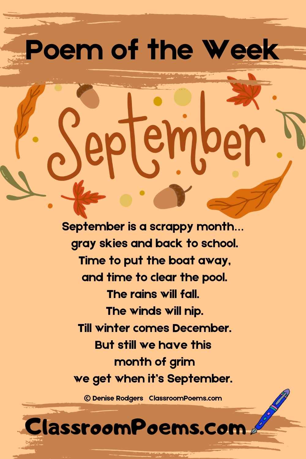 September poem of the week by Denise Rodgers on ClassroomPoems.com.