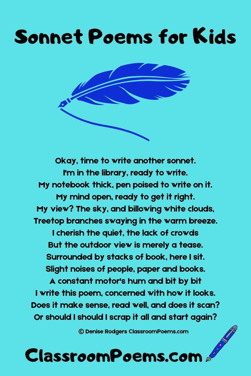 Sonnet Poems for kids by Denise Rodgers on ClassroomPoems.com.