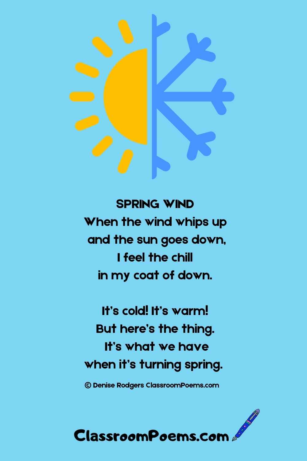 Spring poems for kids by Denise Rodgers on ClassroomPoems.com.